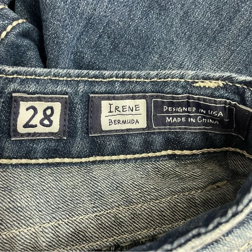 Miss Me Irene Bermuda Shorts Sz 28 Low Rise Back Flap Pocket Y2K Dark Wash Jorts